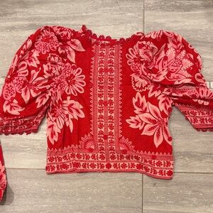 FARM Rio Red and Pink Floral Blouse